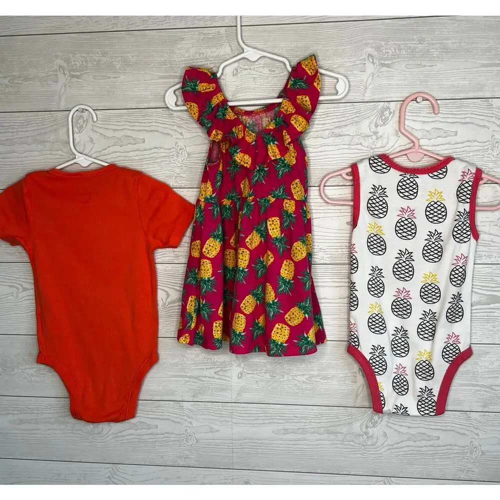 Old Navy  Baby Girl Onesies/Dress Bundle Size 18-24 Months Pineapple 3 Piece Set